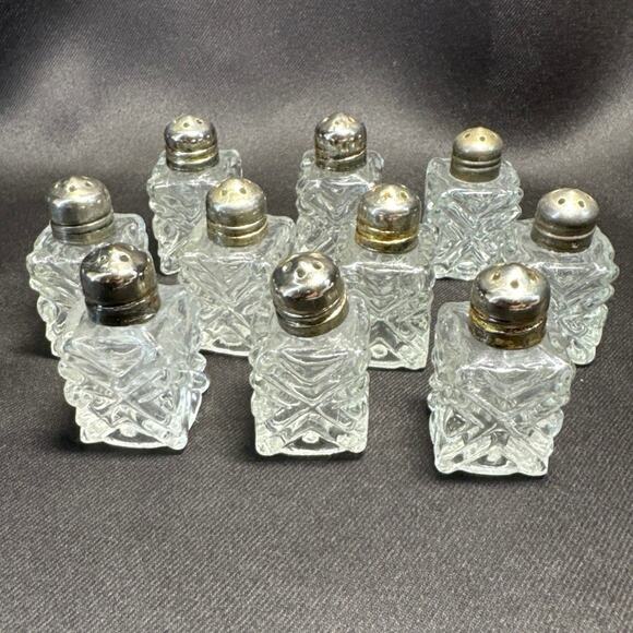 Vintage Salt & Pepper Shakers Cut Glass Silver Plated Set of 10 - Picture 1 of 6